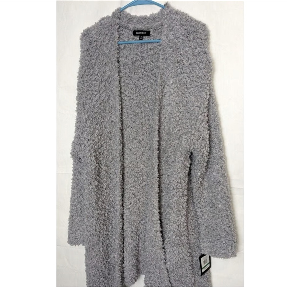 Gray fuzzy cardigan sweater